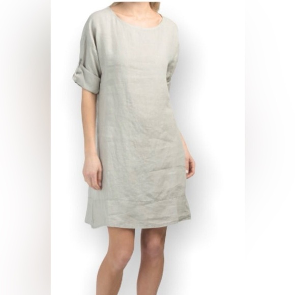 Rosemarine Lagenlook Natural Taupe 100% Linen Sheath Dress Women's Large - Picture 1 of 14